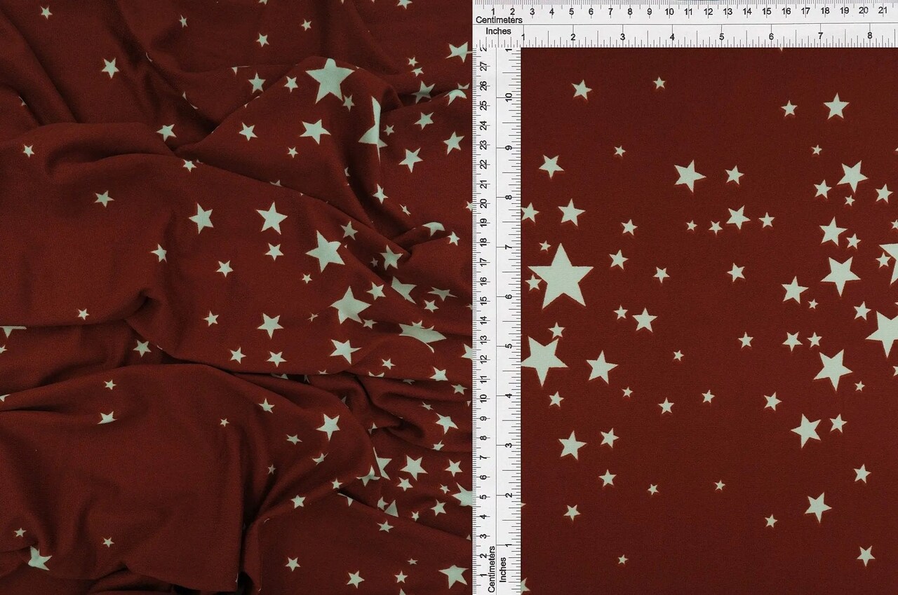 1 Yard DTY Brushed Star Print Knit Fabric, 58/60″ Wide Polyester Spandex Blend